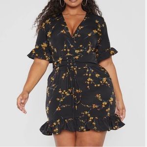 PrettyLittleThing Black Floral Corset Dress Sz 14